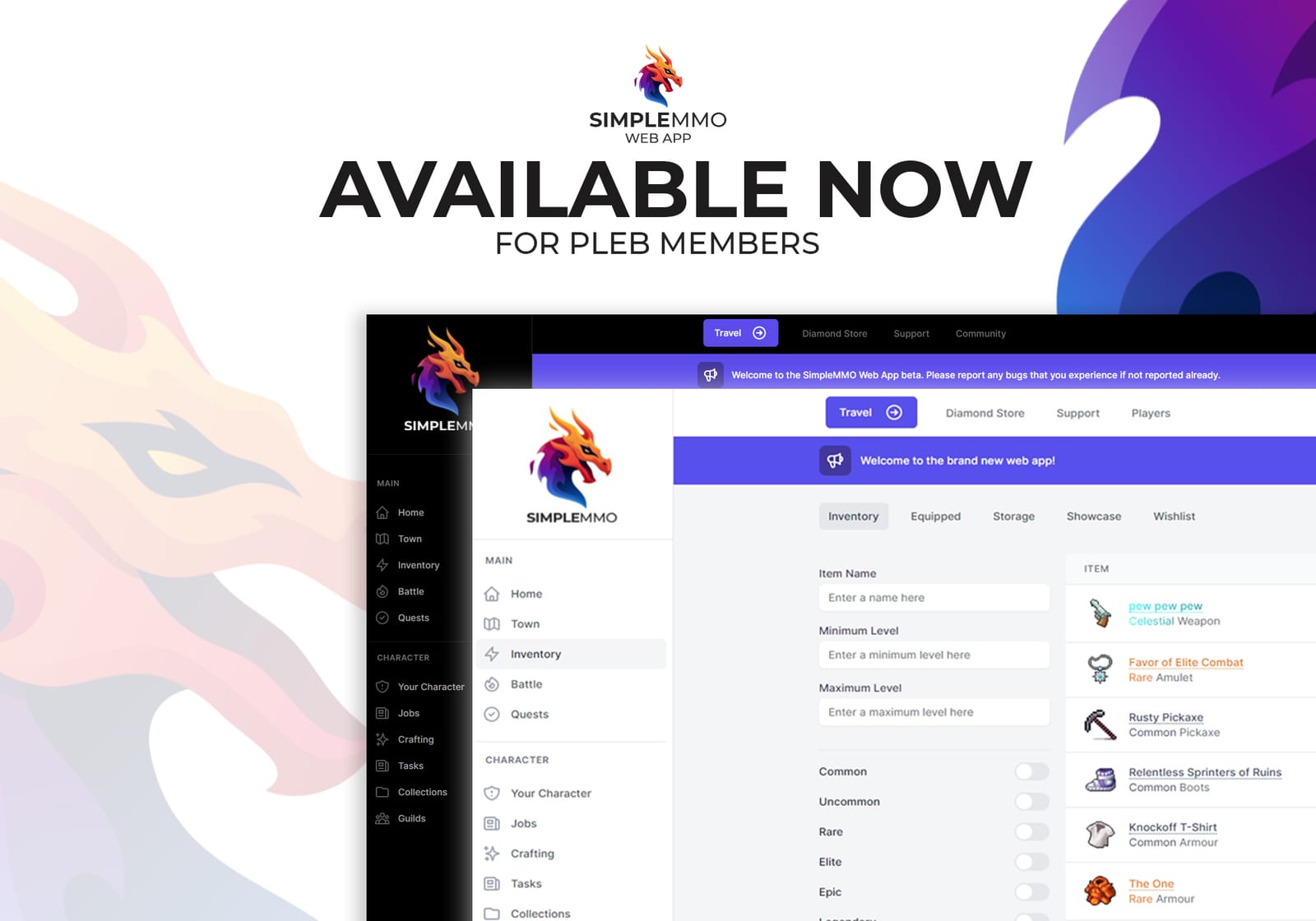 SimpleMMO Web App beta is available now for pleb members!